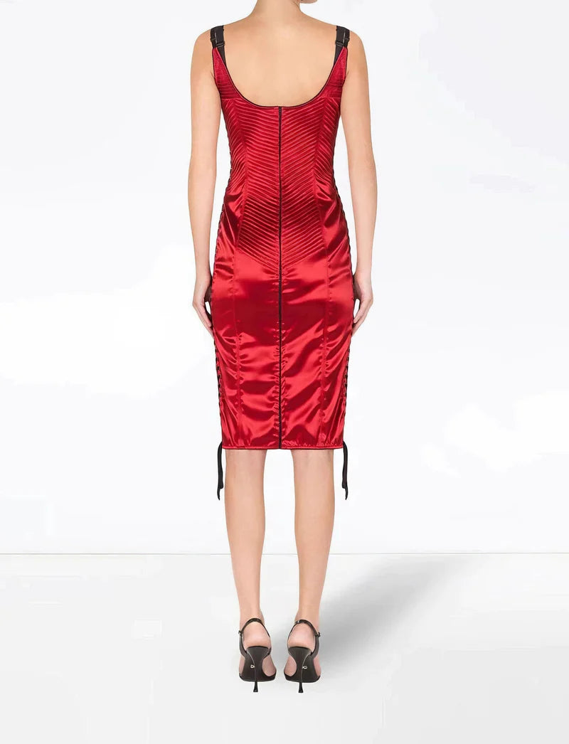Dolce & Gabbana | Red Satin Corset Midi Dress